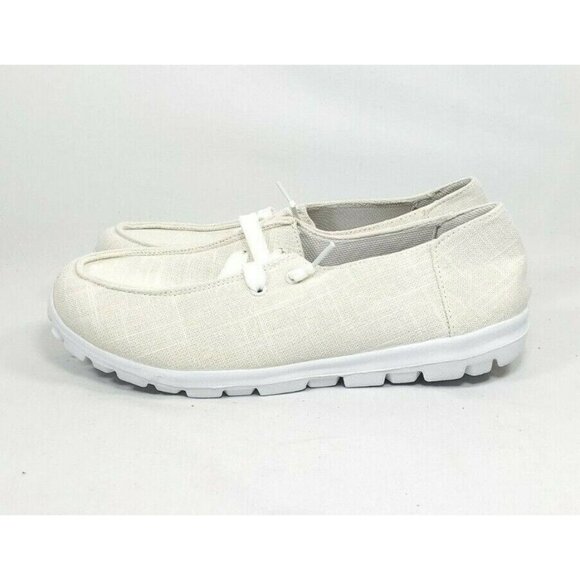 Women's Slip On Loafers Sz 9/40 Cream Fabric Upper Lightweight - Picture 5 of 8